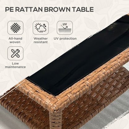 Outsunny Rattan Side Table Outdoor End Table with Storage Shelf Aluminum Frame Tempered Glass Top