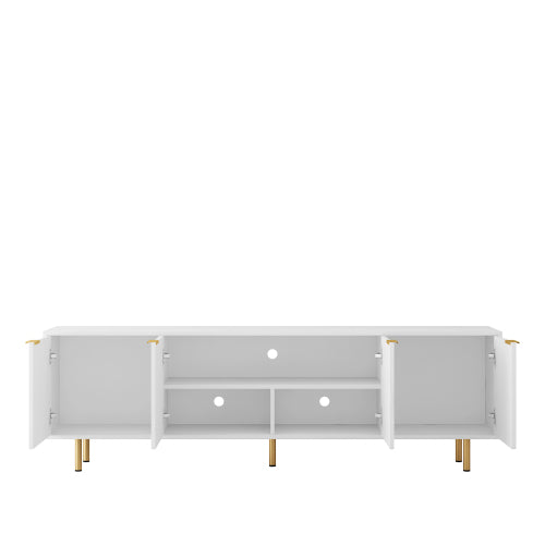 White Fluted 68 inch TV Stand with Storage Cabinets and Gold Legs