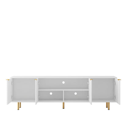 White Fluted 68 inch TV Stand with Storage Cabinets and Gold Legs