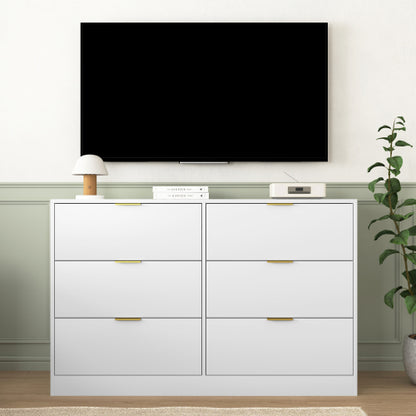 Modern 6-Drawer Dresser, Chest of Drawers for Bedroom, Living Room, Hallway, and Entryway - Large Storage Cabinet White