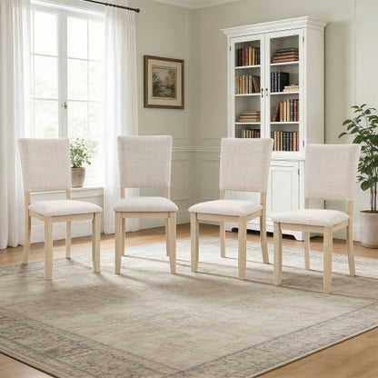 Dining Chairs Set of 4, Light Oak & Beige, Padded Seat, Solid Wood Frame