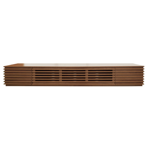 86.6 inch Walnut Legless Horizontal Slat Flip Door TV Stand Low Profile Media Console Fits 90 inch TV