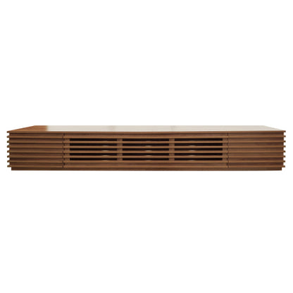 86.6 inch Walnut Legless Horizontal Slat Flip Door TV Stand Low Profile Media Console Fits 90 inch TV