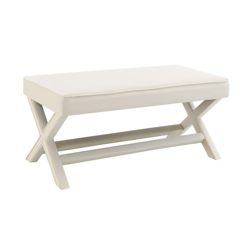Comfort Double Bench Upholstered in Velvet Fabric,Stool with Stylish X-Crossed Legs,Comfort Cushion with piping,Velvet Beige