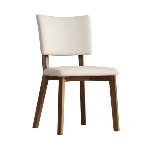 Mid-Century Wood Dining Chairs with PU Upholstery, Set of 2, White/Deep Walnut