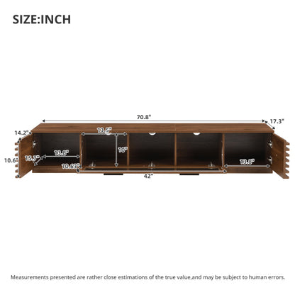 70.8 inch Walnut APP Control RGB LED Glass Flip Door TV Stand Legless Media Console For 80 inch TV