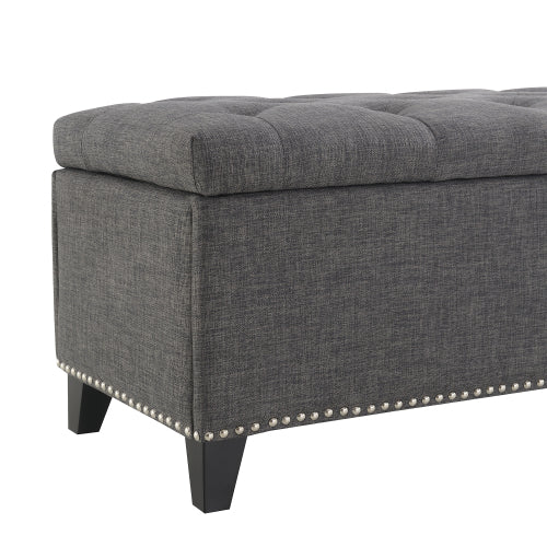 47.5inch  Storage Ottoman, Storage Bench with Safety Close Hinge, Linen Button-Tufted Ottoman for Living Room, Entryway, Hallway, Foot Rest, Support 500lbs - Dark Grey