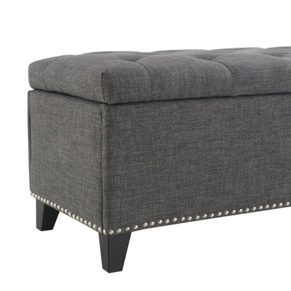 47.5inch  Storage Ottoman, Storage Bench with Safety Close Hinge, Linen Button-Tufted Ottoman for Living Room, Entryway, Hallway, Foot Rest, Support 500lbs - Dark Grey