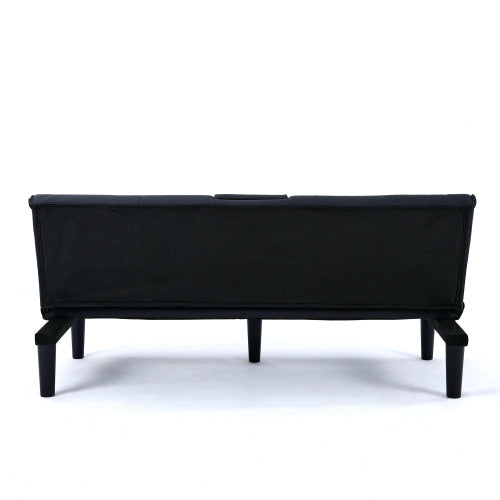 67-Inch Black PVC Multi-Functional Foldable Sofa Bed with Built-In Cup Holder