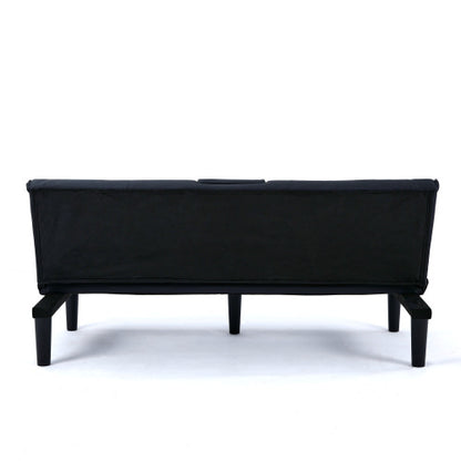 67-Inch Black PVC Multi-Functional Foldable Sofa Bed with Built-In Cup Holder