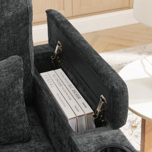 Black Manual-Adjust Recliner Chair with USB, Storage & Ottoman