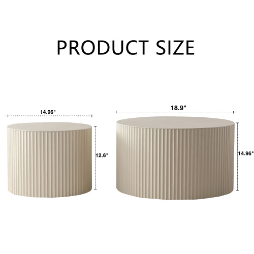 2-Piece Beige Nesting Drum Coffee Table with Wave Stripes