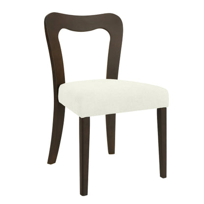 Set of 2 Dark Brown Rubberwood Open Back Dining Chairs, Minimalist Beige Upholstered Armless Kitchen Chairs