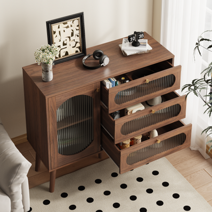 Accent Cabinet with 3 Drawers and Door, Wooden Storage Cabinet with Shelves, Sideboard for Living Room, Entryway, Natural