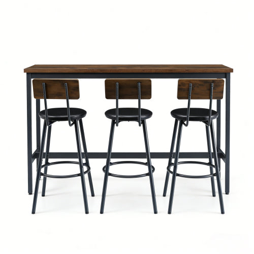 4-Piece Rustic Brown  Bar Table Set for Kitchen, Dining Room, Table & 3 PU Stools