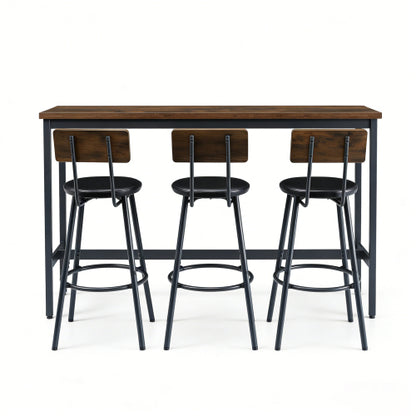 4-Piece Rustic Brown  Bar Table Set for Kitchen, Dining Room, Table & 3 PU Stools