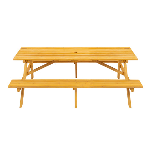 8 Person Brown Wooden Picnic Table, Outdoor Camping Dining Table with 2 Seats, Garden, DIY with 2 Built-in Benches, 2220lb Capacity