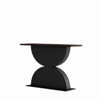 47 inchDouble Semi-Circles 3d Hammer-Shaped Texture Base Wood Console Table With Led Light Entryway Table Modern Console Table,Sofa Console Tables For Living Room