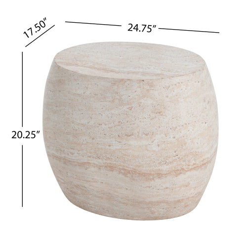 Outdoor/Indoor Lightweight Concrete Side Table,Oval Travertine Finish Accent Table