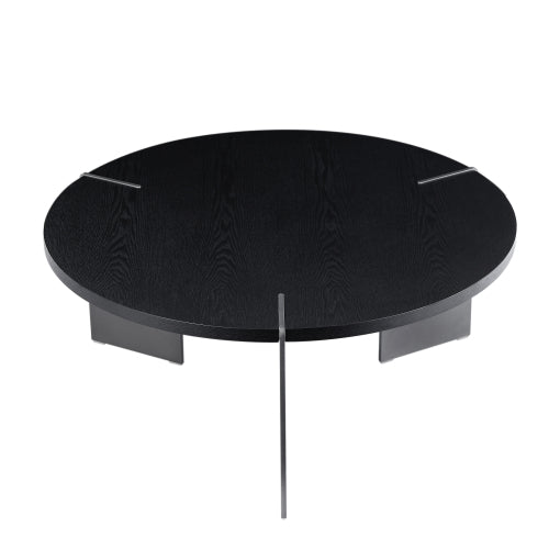 Round Coffee Table, Black Oak Top & Metal Feet