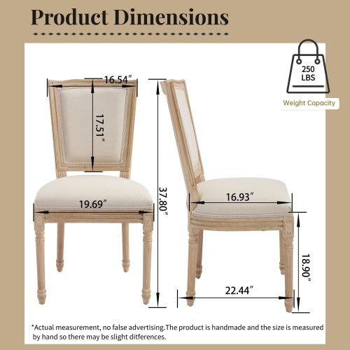 Set of 2 Beige French Country Dining Chairs, Solid Wood Chairs with Carving & Brushed Finish