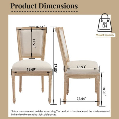 Set of 2 Beige French Country Dining Chairs, Solid Wood Chairs with Carving & Brushed Finish