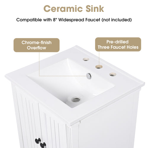 20" Bathroom Vanity with Sink, Bathroom Cabinet with Two Doors, Magnetic Door Stopper and Adiustable Foot Pads, A Drawer, White