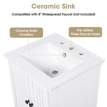 20" Bathroom Vanity with Sink, Bathroom Cabinet with Two Doors, Magnetic Door Stopper and Adiustable Foot Pads, A Drawer, White