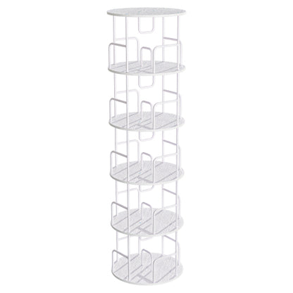 White 5-Tier 360¡ã Rotating Book Tower Vertical Spinning Design Space-Saving Home Living Room Storage Organizer