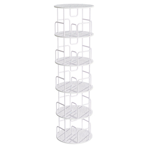 White 5-Tier 360¡ã Rotating Book Tower Vertical Spinning Design Space-Saving Home Living Room Storage Organizer