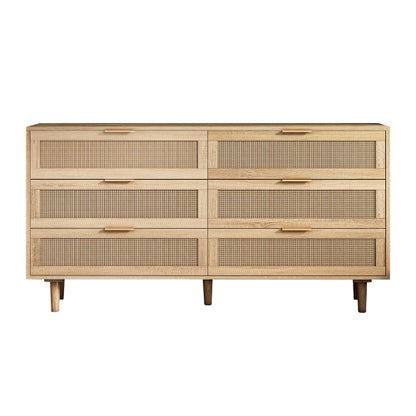 Natural 6-Drawer Rattan Dresser Bedroom Clothes Storage Organizer