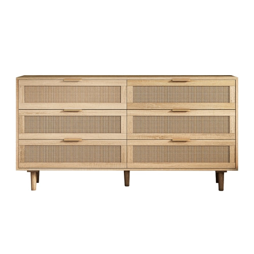 Natural 6-Drawer Rattan Dresser Bedroom Clothes Storage Organizer