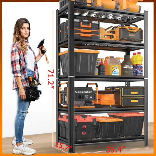 5-Layer Metal Storage Rack, Adjustable Height Storage Rack, 2000 Pound Load, Suitable For Garages, Kitchens, Supermarkets, Storage Rooms, And Gyms. Black, Requires Assembly