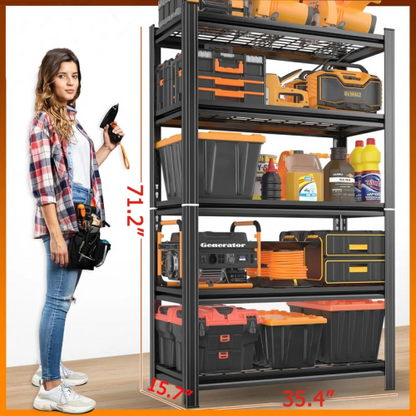 5-Layer Metal Storage Rack, Adjustable Height Storage Rack, 2000 Pound Load, Suitable For Garages, Kitchens, Supermarkets, Storage Rooms, And Gyms. Black, Requires Assembly
