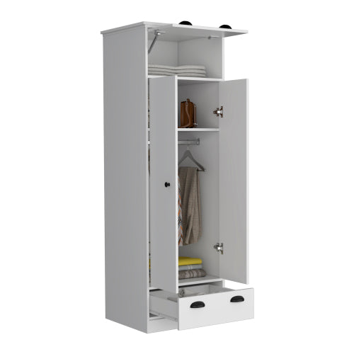 Armoire with 1 Drawer and 1 Hinged Drawer with Handles White