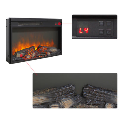 26 inch electric fireplace insert, ultra thin heater with log set & realistic flame, remote control with timer, overheating protection