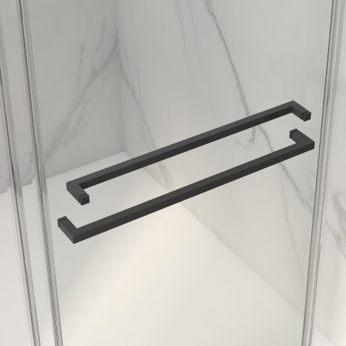56-60"W x 70"H Frameless Double Sliding Shower Door,5/16" (8mm) Thick SGCC Tempered Clear Glass,Double Side Easy Clean Coat, Matte Black Finished With Buffer