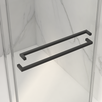 56-60"W x 70"H Frameless Double Sliding Shower Door,5/16" (8mm) Thick SGCC Tempered Clear Glass,Double Side Easy Clean Coat, Matte Black Finished With Buffer
