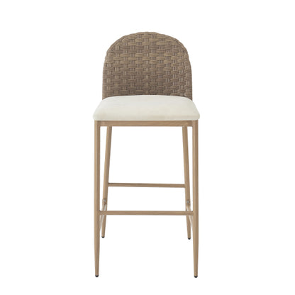 29.5inch Farmhouse Barstools Set of 2,Upholstered  Armless Iron Counter Stools with rattan Backrest for Kitchen Dining Island Table,Brown+Beige