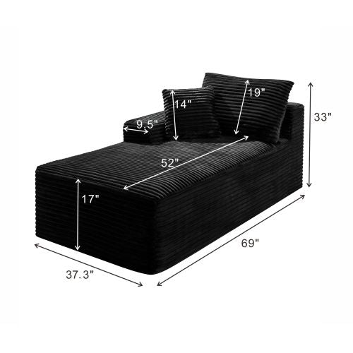 Black Corduroy Leg-Free Floor-Hugging Compressed Armless Single Modular Accent Chair for Living-Room Bedroom