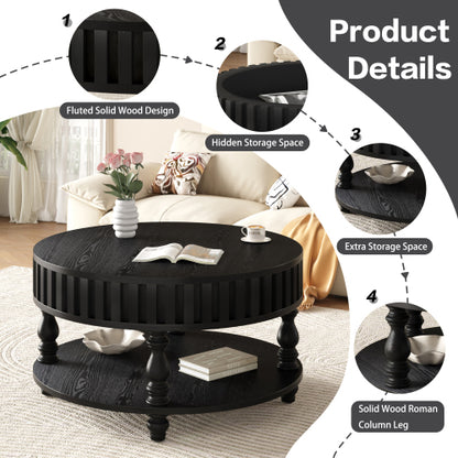 31.5inch  Flip-Top Fluted Coffee Table, Black