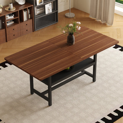 71-Inch Walnut Wood Grain Dining Table with Storage Shelf