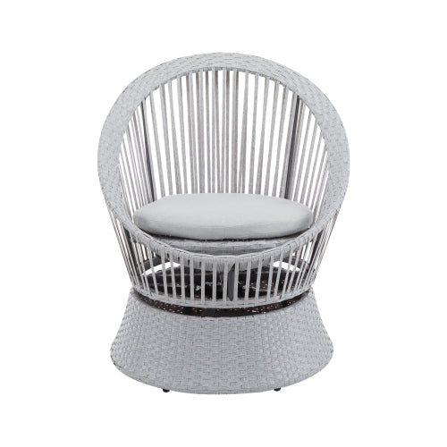 [Set of 2] 26.7" Modern Silver Grey Swivel Wicker Lounge Chair with PE Rattan and Iron Frame