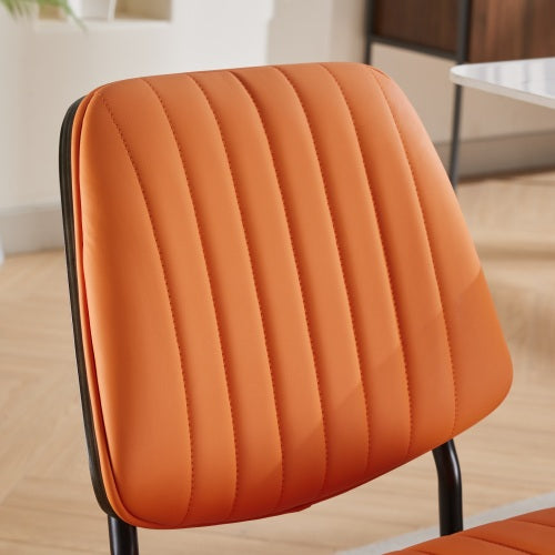 Mid-Century Modern Dining Chairs Set of 2, Orange PU Upholstered Chair with Walnut Bentwood Back & Metal Legs