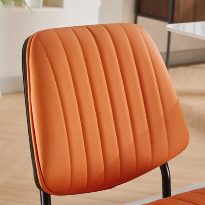 Mid-Century Modern Dining Chairs Set of 2, Orange PU Upholstered Chair with Walnut Bentwood Back & Metal Legs