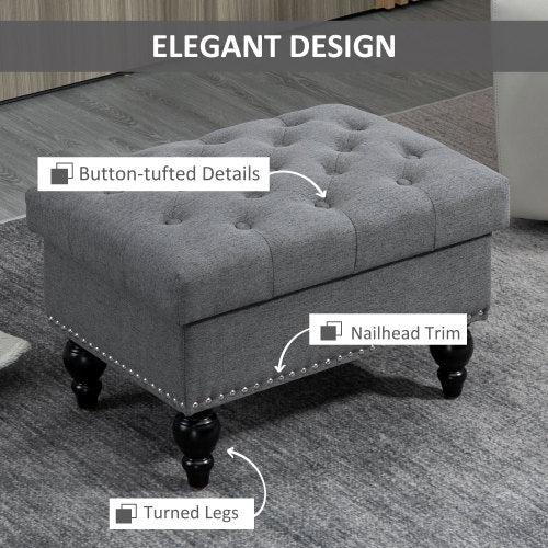 Gray Button Tufted Storage Ottoman Bench with Wood Legs, Removable Lid Footrest Seat for Living Room Bedroom