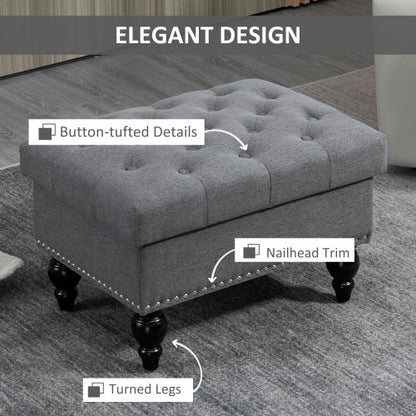 Gray Button Tufted Storage Ottoman Bench with Wood Legs, Removable Lid Footrest Seat for Living Room Bedroom