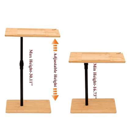 Height Adjustable Bamboo C-Shaped 2-Tier Side Table