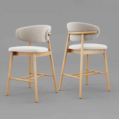 Solid Ash Wood Counter Stools with Upholstered Seats, Set of 2, Oak