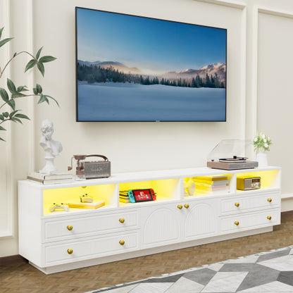 White High Gloss TV Stand for 100 Inch Wall TV with RGB LED Lights & Multi Storage